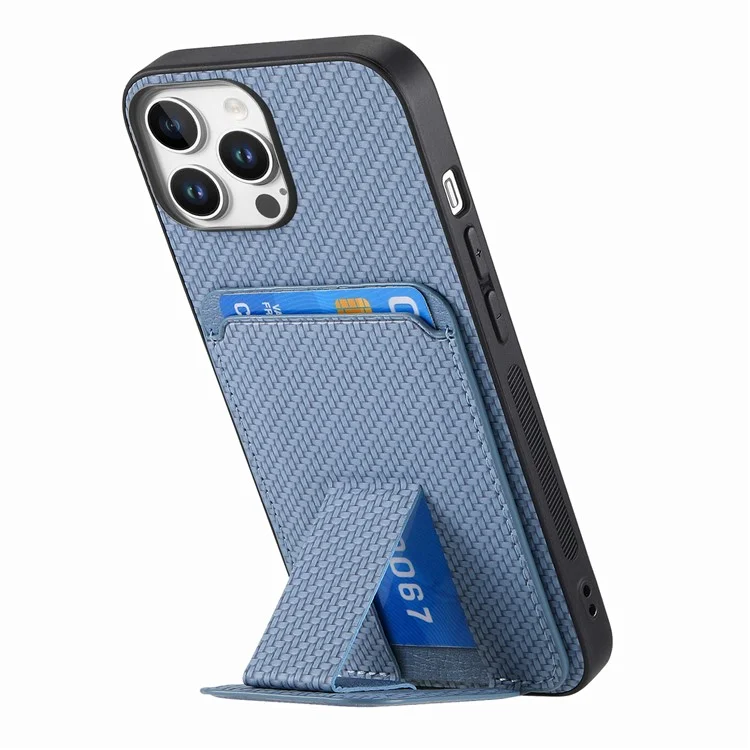 C1-11 Para Iphone 16 Pro Max Case Soporter Carbon Fiber Textura Cuero Cubierta de Teléfono TPU - Azul
