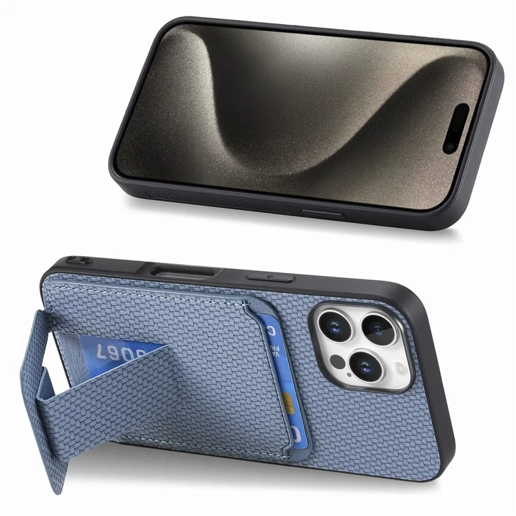 C1-11 Para Iphone 16 Pro Max Case Soporter Carbon Fiber Textura Cuero Cubierta de Teléfono TPU - Azul
