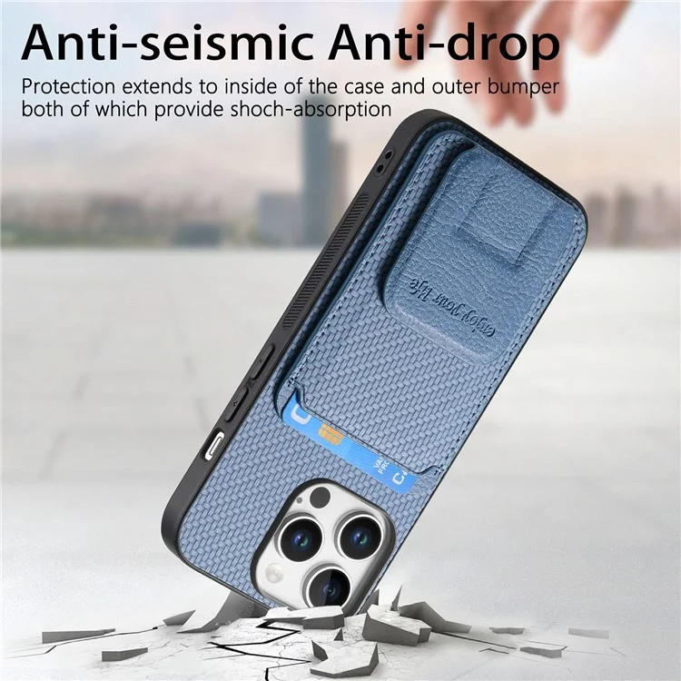 C1-11 Para Iphone 16 Pro Max Case Soporter Carbon Fiber Textura Cuero Cubierta de Teléfono TPU - Azul