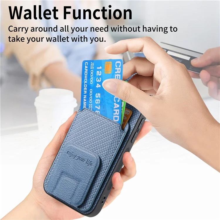 C1-11 Para Iphone 16 Pro Max Case Soporter Carbon Fiber Textura Cuero Cubierta de Teléfono TPU - Azul