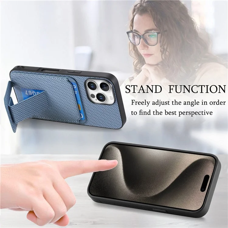 C1-11 Para Iphone 16 Pro Max Case Soporter Carbon Fiber Textura Cuero Cubierta de Teléfono TPU - Azul