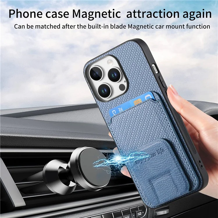 C1-11 Para Iphone 16 Pro Max Case Soporter Carbon Fiber Textura Cuero Cubierta de Teléfono TPU - Azul