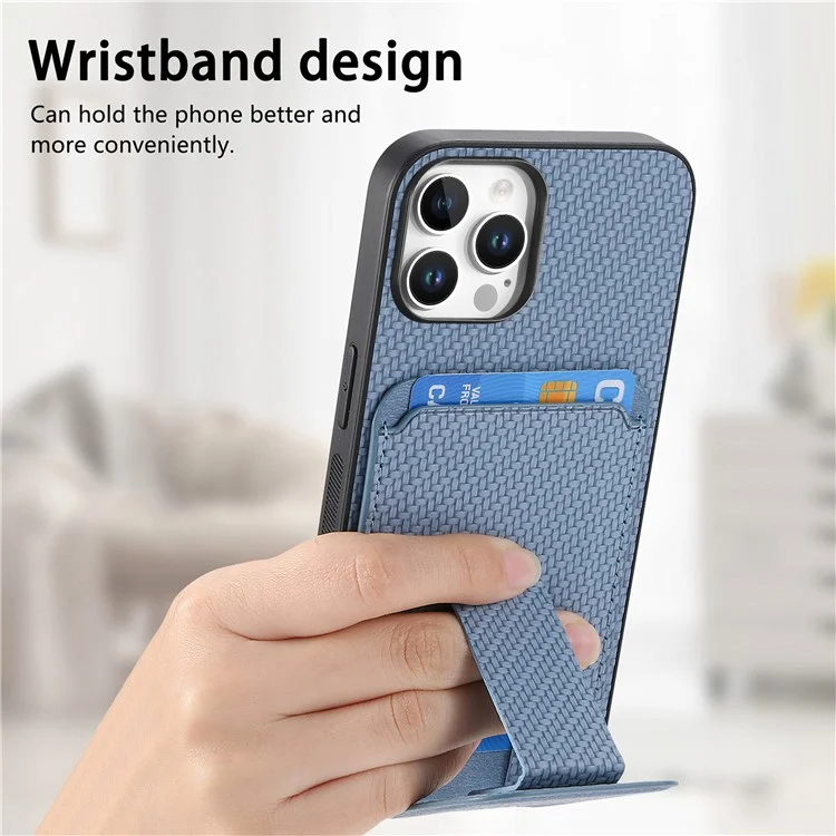 C1-11 Para Iphone 16 Pro Max Case Soporter Carbon Fiber Textura Cuero Cubierta de Teléfono TPU - Azul