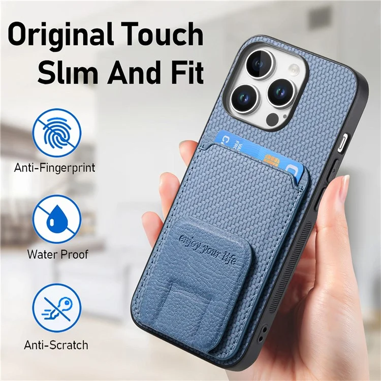 C1-11 Para Iphone 16 Pro Case Case Carder Fiber Textura de Fibra de Carbono Cubierta de Teléfono Con Recubrimiento de Cuero TPU - Azul