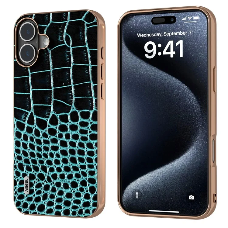 Abeel Para Iphone 16 Estojo Eletroplicar Textura de Crocodilo de Borda - Midnight Green