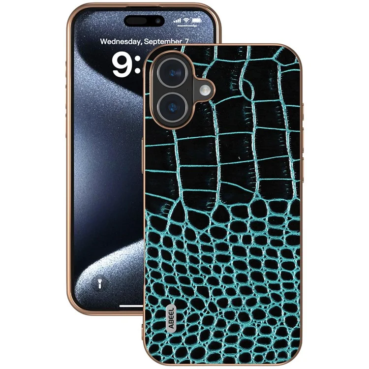 Abeel Para Iphone 16 Estojo Eletroplicar Textura de Crocodilo de Borda - Midnight Green