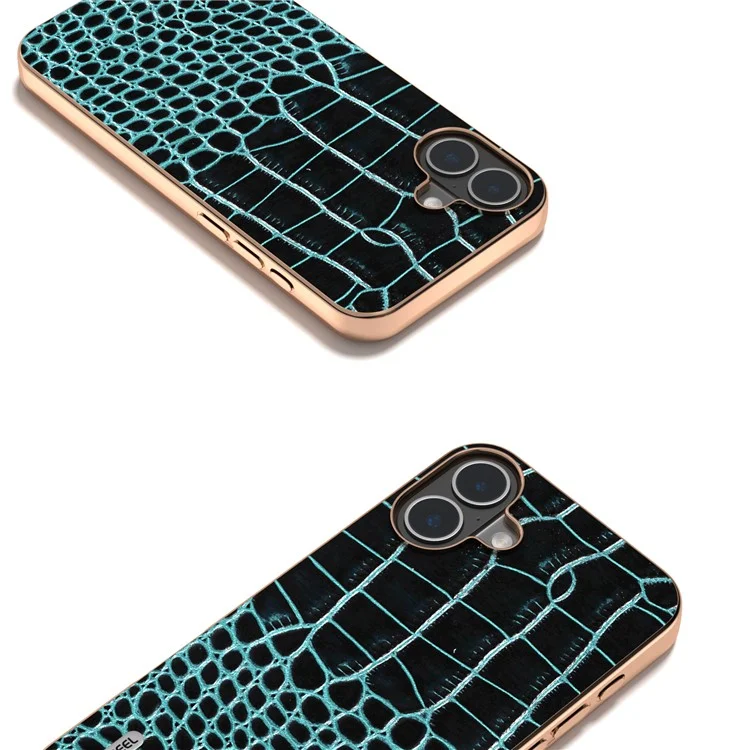 Abeel Para Iphone 16 Estojo Eletroplicar Textura de Crocodilo de Borda - Midnight Green