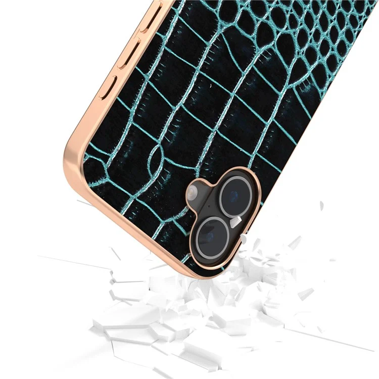 Abeel Para Iphone 16 Estojo Eletroplicar Textura de Crocodilo de Borda - Midnight Green