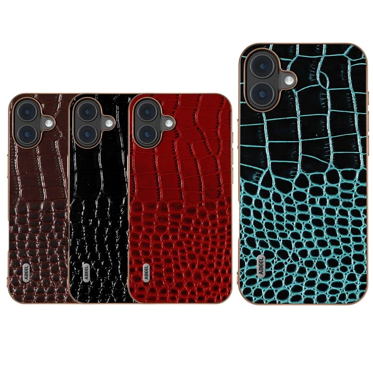 Abeel Para Iphone 16 Estojo Eletroplicar Textura de Crocodilo de Borda - Midnight Green