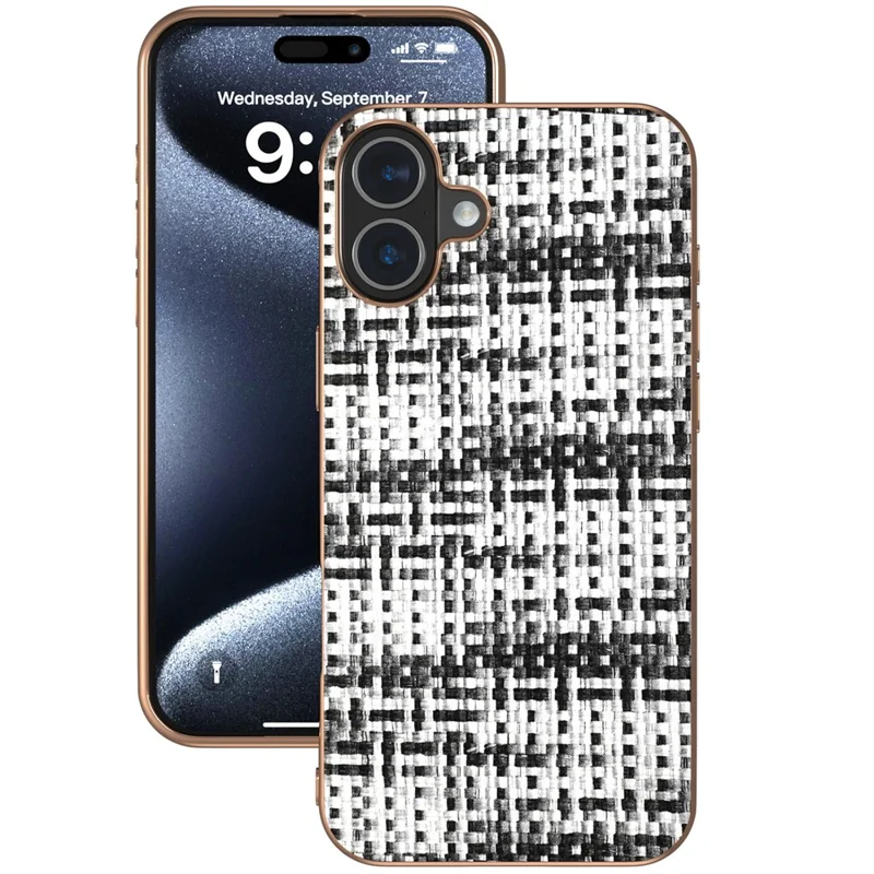 Para Iphone 16 Plus Case Eletroplicar Textura de Plaid Textime - Preto+branco