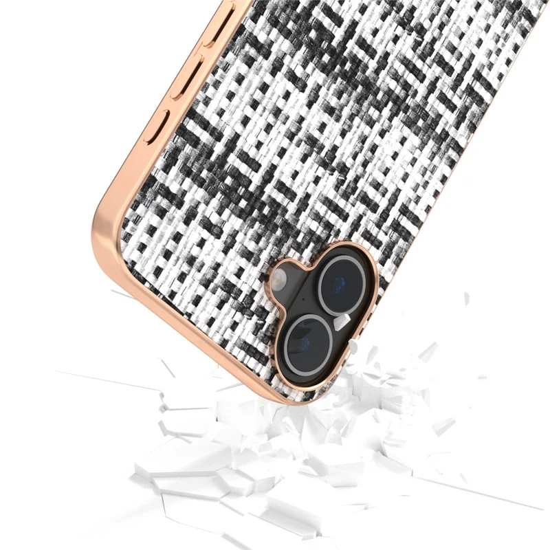 Para Iphone 16 Plus Case Eletroplicar Textura de Plaid Textime - Preto+branco