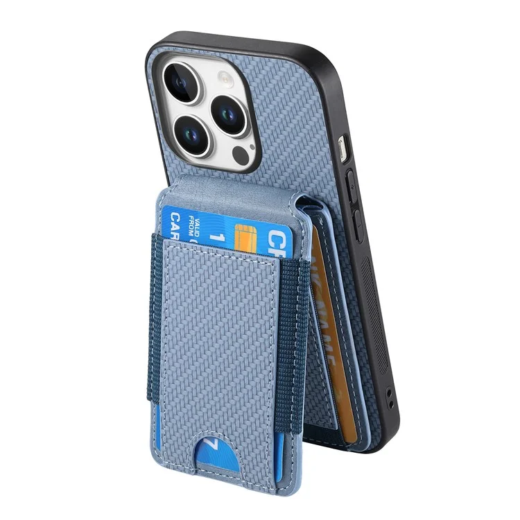 C1-12 For iPhone 16 Pro Case Card Holder Leather+PC+TPU Kickstand Phone Cover - Blue