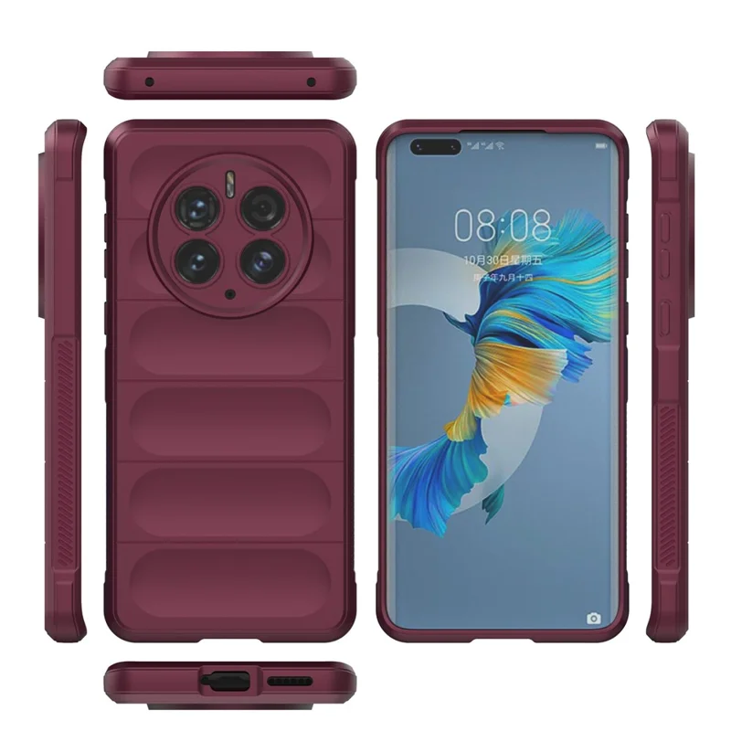 For Huawei Mate 50 Pro 4G Anti-scratch Phone Case Protective Anti-drop Soft TPU Mobile Phone Cover - Wine Red