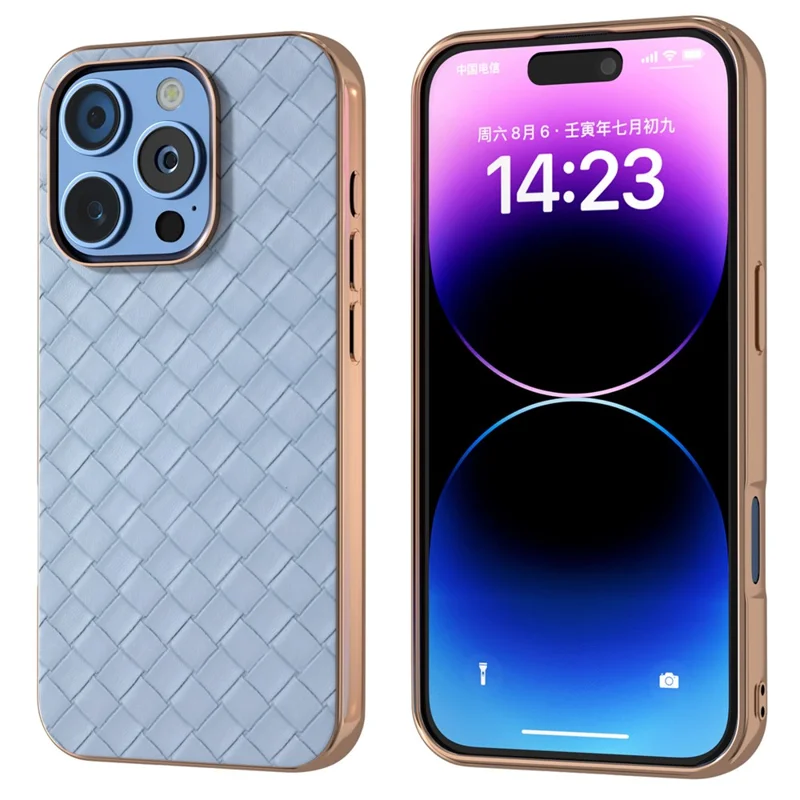 Para Iphone 16 Pro Max Case Textura Tejida Enterplatating Edge Cooled PC+TPU Telephip Cover - Azul Bebé
