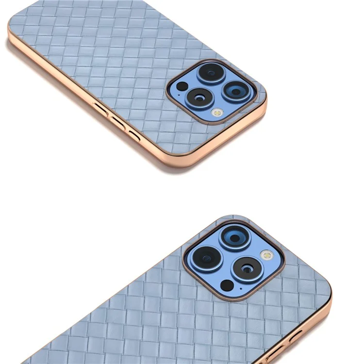 Para Iphone 16 Pro Max Case Textura Tejida Enterplatating Edge Cooled PC+TPU Telephip Cover - Azul Bebé