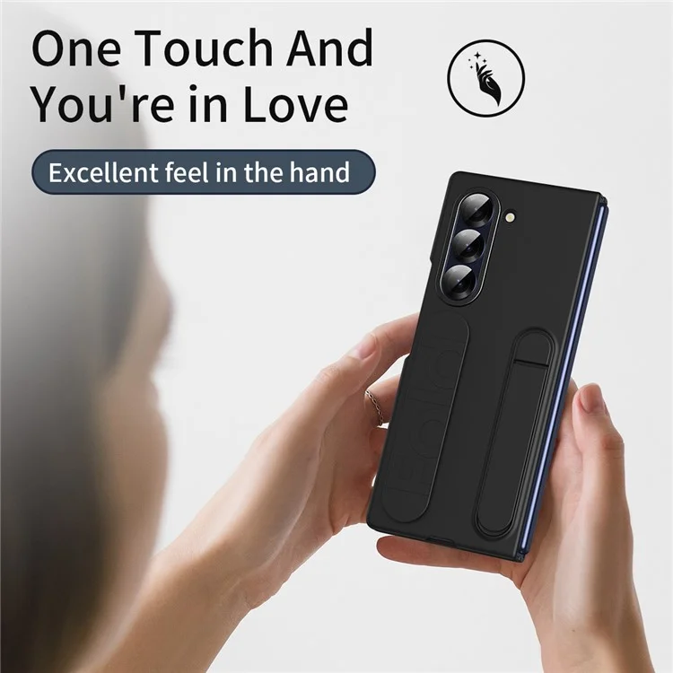 For Samsung Galaxy Z Fold5 5G Case with Tempered Glass Film Kickstand Wristband PC+Silicone Phone Cover - Black