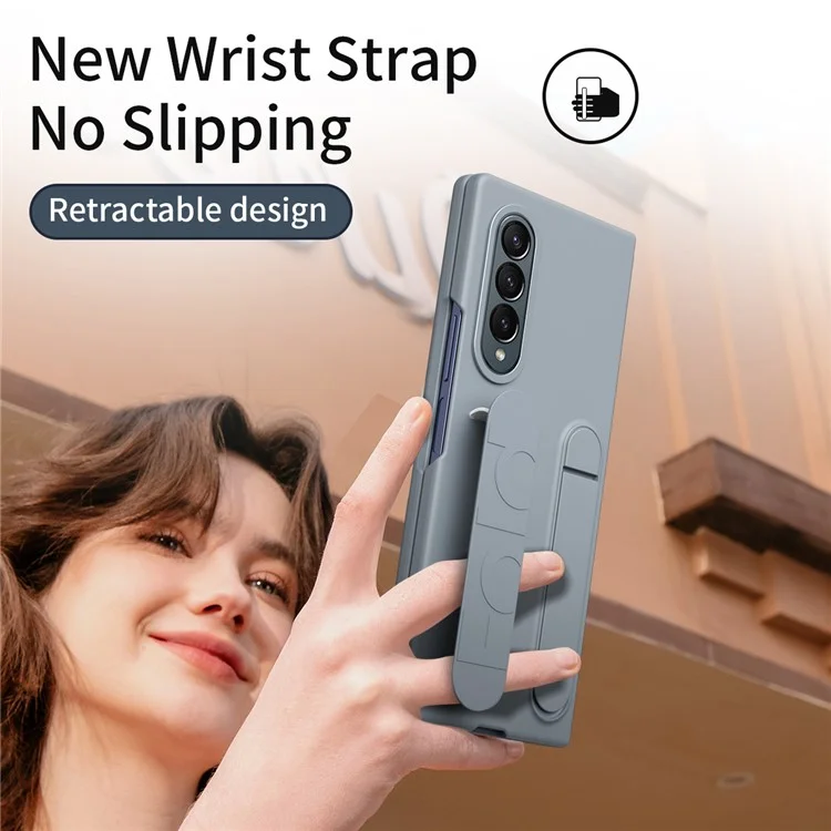 For Samsung Galaxy Z Fold4 5G Case with Tempered Glass Film Kickstand Wristband PC+Silicone Phone Cover - Grey