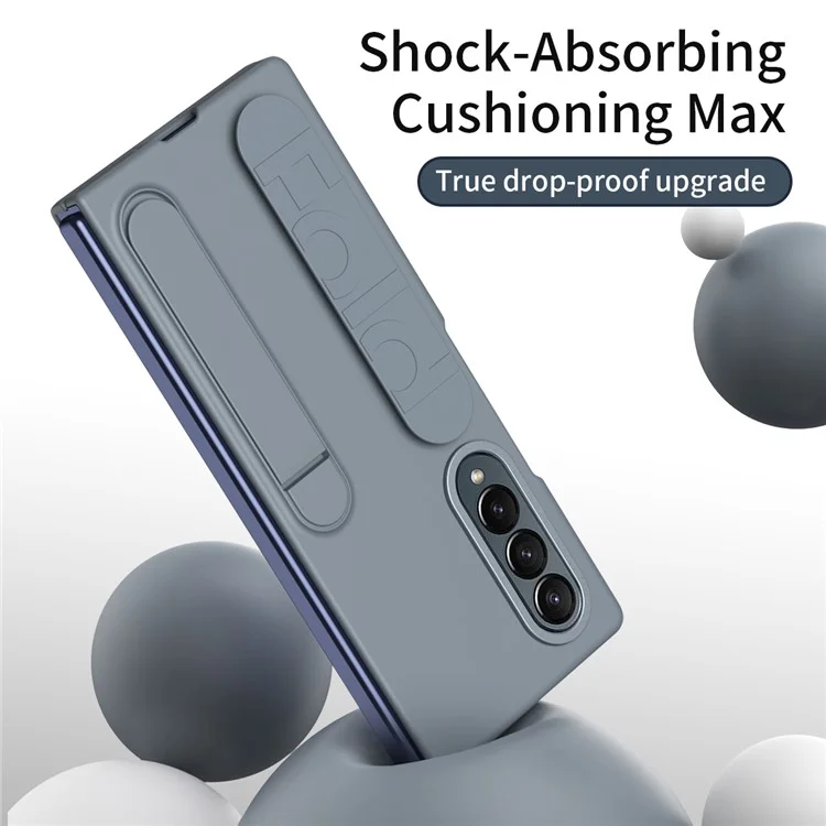 For Samsung Galaxy Z Fold4 5G Case with Tempered Glass Film Kickstand Wristband PC+Silicone Phone Cover - Grey