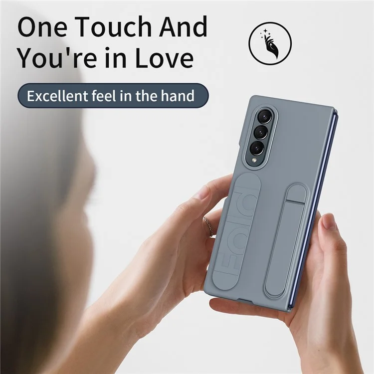 For Samsung Galaxy Z Fold4 5G Case with Tempered Glass Film Kickstand Wristband PC+Silicone Phone Cover - Grey
