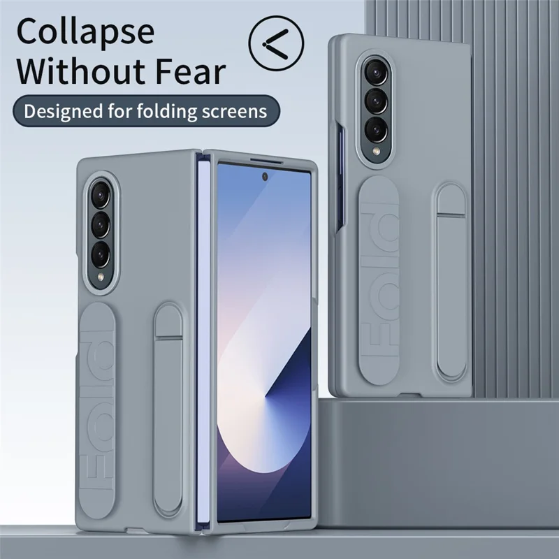 Pour Samsung Galaxy Z Fold3 5G Boîtier de Kickstand pc + Couverture de Téléphone en Silicone - Gris