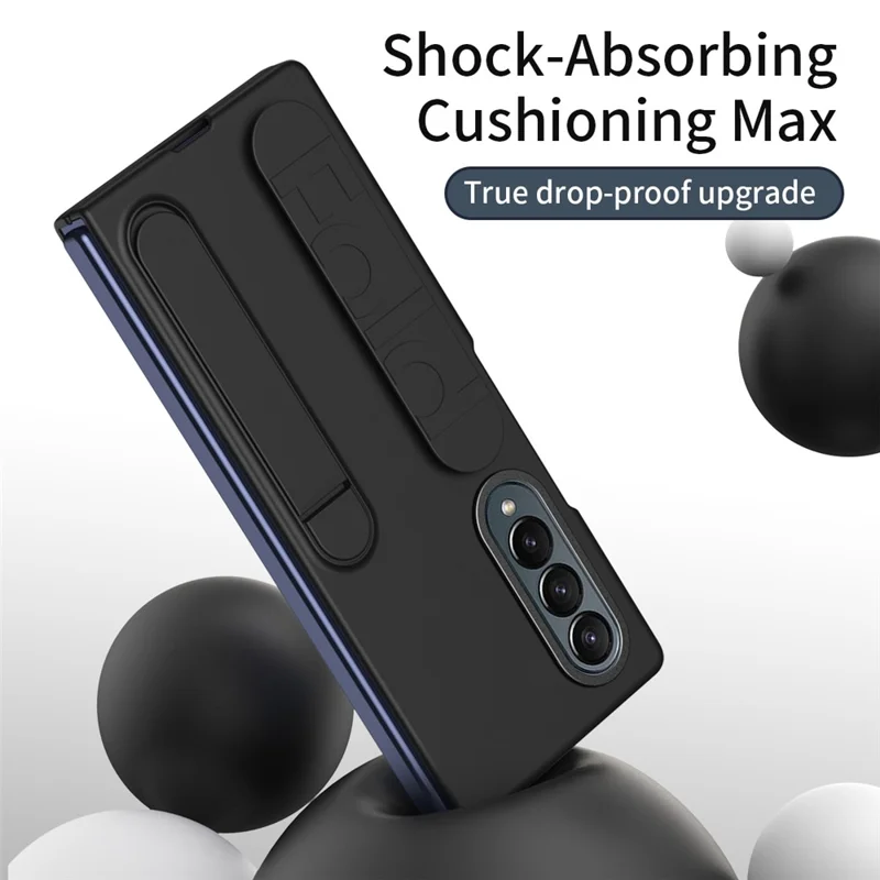 For Samsung Galaxy Z Fold3 5G Case Kickstand Wristband PC+Silicone Phone Cover - Black