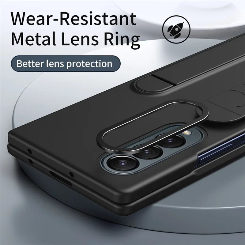 For Samsung Galaxy Z Fold3 5G Case Kickstand Wristband PC+Silicone Phone Cover - Black