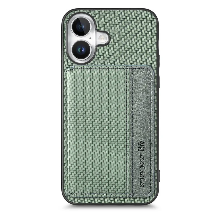 C1-02 Per Iphone 16 Plus Case RFID Blolocking Card Pull in Fibra in Fibra di Carbonio+pc+copertina Telefonica Tpu - Verde