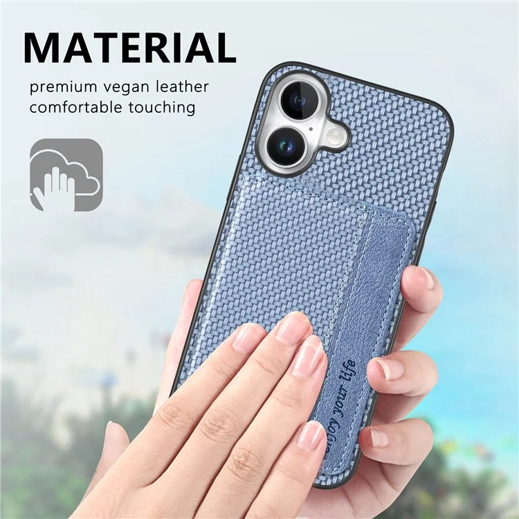 C1-02 Per Iphone 16 Plus Case RFID Blolocking Card Pull in Fibra in Fibra di Carbonio+pc+copertina Telefonica Tpu - Verde