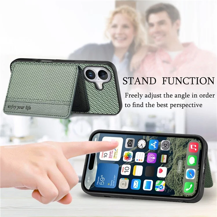C1-02 Per Iphone 16 Plus Case RFID Blolocking Card Pull in Fibra in Fibra di Carbonio+pc+copertina Telefonica Tpu - Verde