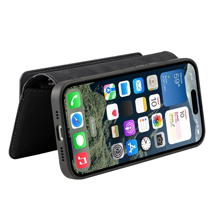 Caseneo MW-02 Para Iphone 16 Plus Caso de Couro Destacável Tampa de Telefone Magnético - Preto