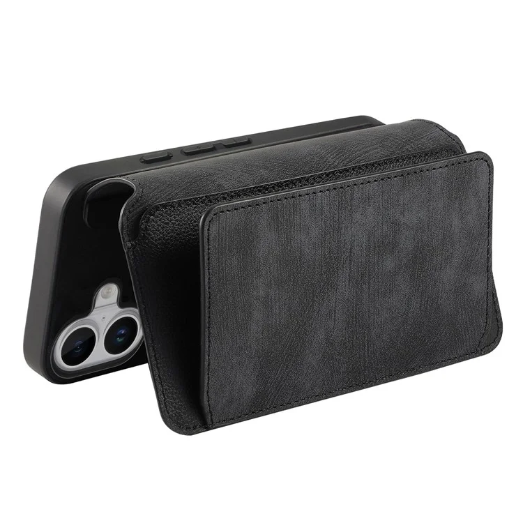 Caseneo MW-02 Para Iphone 16 Plus Caso de Couro Destacável Tampa de Telefone Magnético - Preto