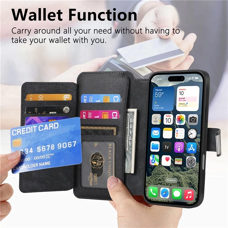CASENEO MW-02 For iPhone 16 Pro Max Leather Case Detachable Magnetic Phone Cover - Black