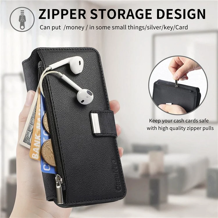 CASENEO MW-02 For iPhone 16 Pro Max Leather Case Detachable Magnetic Phone Cover - Black