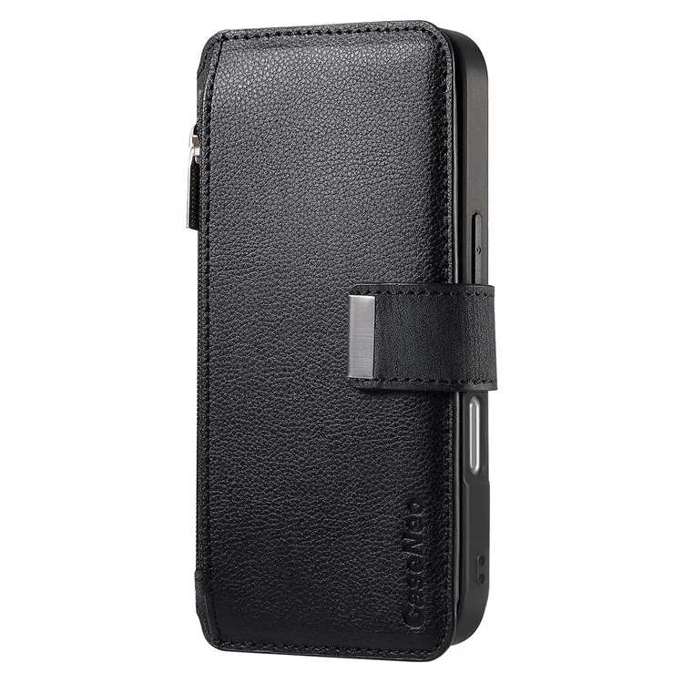 CASENEO MW-02 For iPhone 16 Pro Max Leather Case Detachable Magnetic Phone Cover - Black