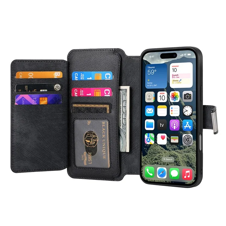 CASENEO MW-02 For iPhone 16 Pro Max Leather Case Detachable Magnetic Phone Cover - Black