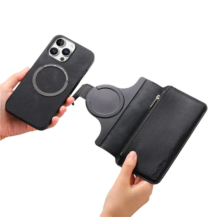 CASENEO MW-02 For iPhone 16 Pro Max Leather Case Detachable Magnetic Phone Cover - Black