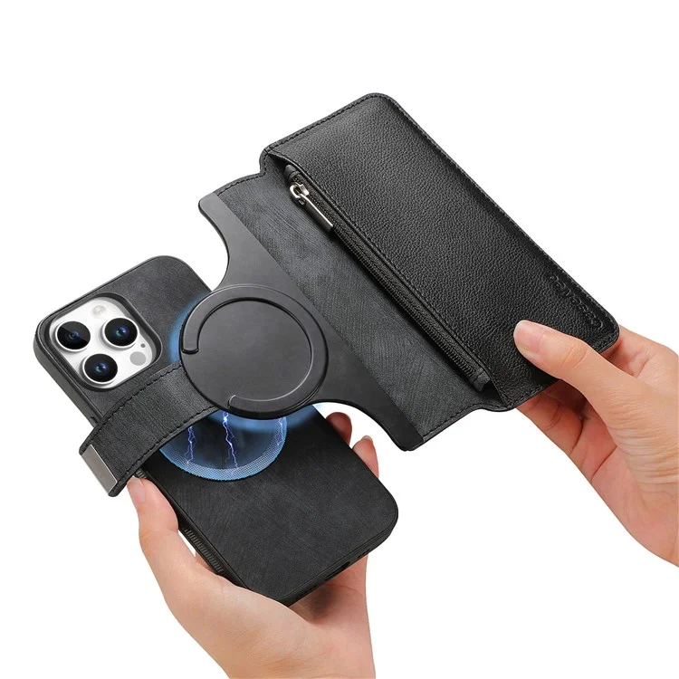 CASENEO MW-02 For iPhone 16 Pro Max Leather Case Detachable Magnetic Phone Cover - Black