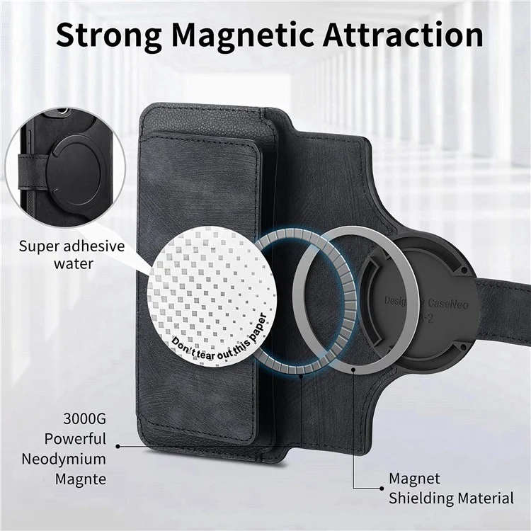CASENEO MW-02 For iPhone 16 Pro Max Leather Case Detachable Magnetic Phone Cover - Black