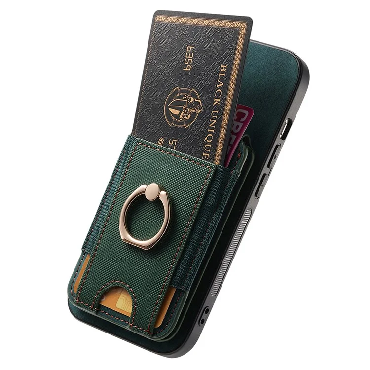 Capa para iPhone 16 Plus D14 com suporte para cartão destacável e tampa traseira de couro - Verde