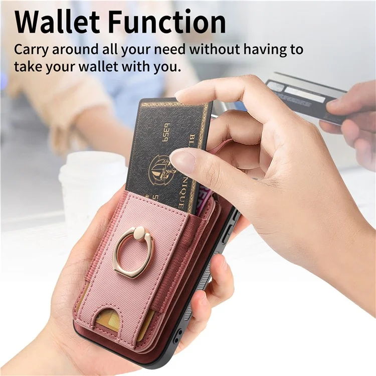 Capa para iPhone 16 Pro D14 com suporte para cartão destacável e capa traseira de couro - Rosa