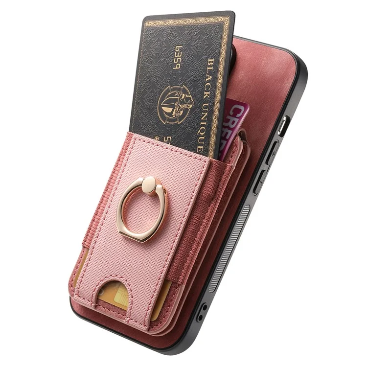 Capa para iPhone 16 Pro D14 com suporte para cartão destacável e capa traseira de couro - Rosa