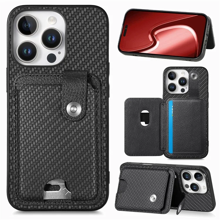 Estilo B C1-06 Para el Soporte de Tarjeta de Caja de Iphone 16 Pro de Cuero+pc+tpu Phone Cover With Card Knife - Negro