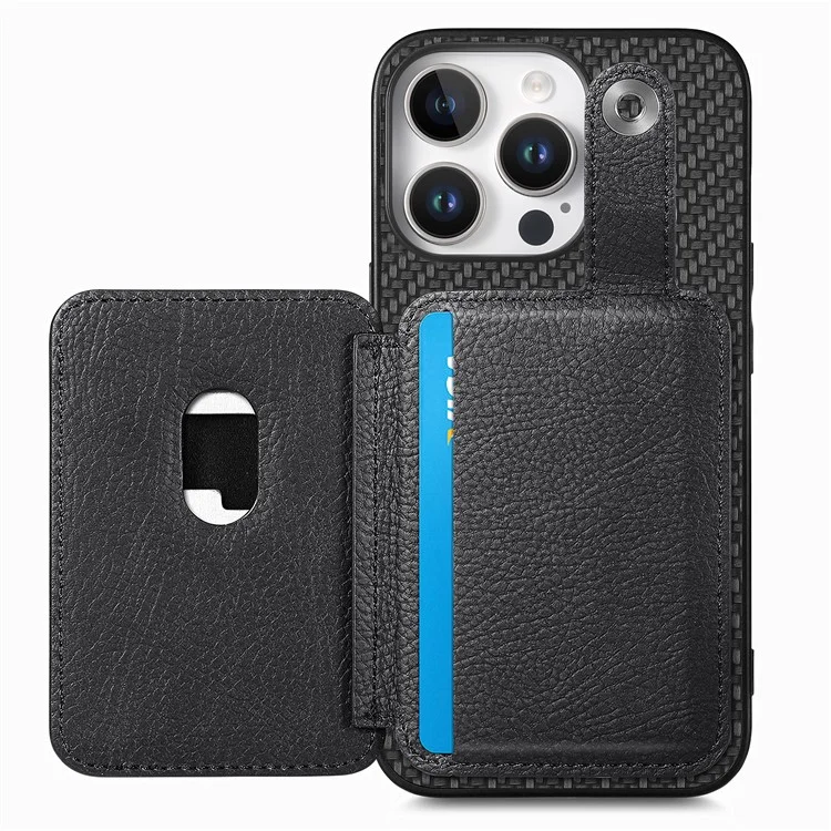 Estilo B C1-06 Para el Soporte de Tarjeta de Caja de Iphone 16 Pro de Cuero+pc+tpu Phone Cover With Card Knife - Negro