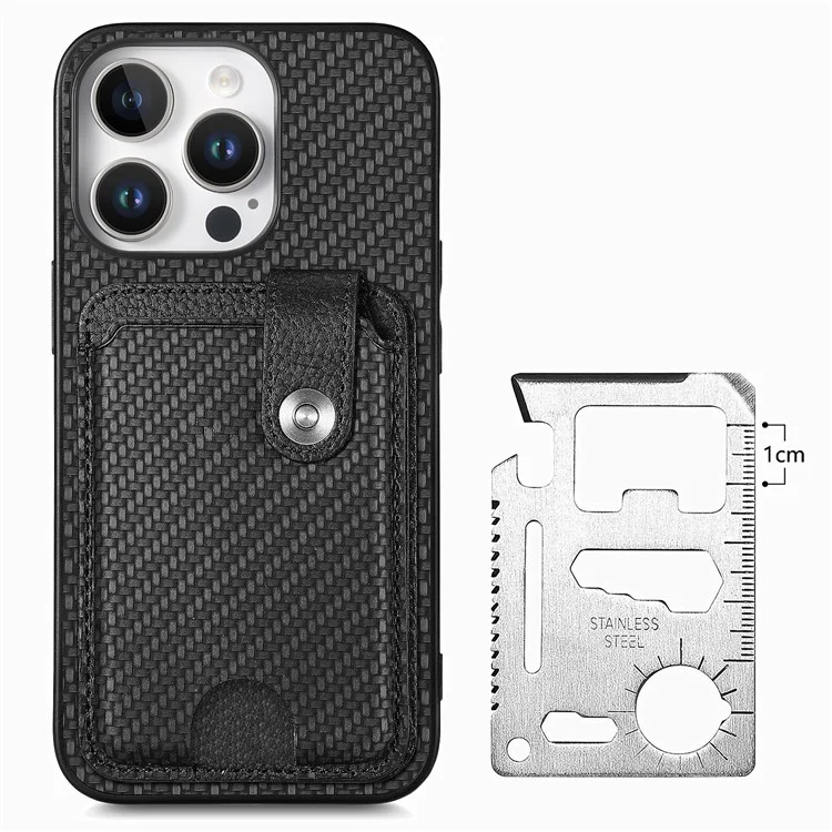 Estilo B C1-06 Para el Soporte de Tarjeta de Caja de Iphone 16 Pro de Cuero+pc+tpu Phone Cover With Card Knife - Negro
