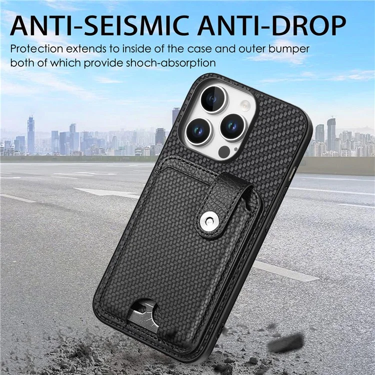 Estilo B C1-06 Para el Soporte de Tarjeta de Caja de Iphone 16 Pro de Cuero+pc+tpu Phone Cover With Card Knife - Negro