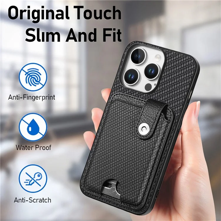 Estilo B C1-06 Para el Soporte de Tarjeta de Caja de Iphone 16 Pro de Cuero+pc+tpu Phone Cover With Card Knife - Negro
