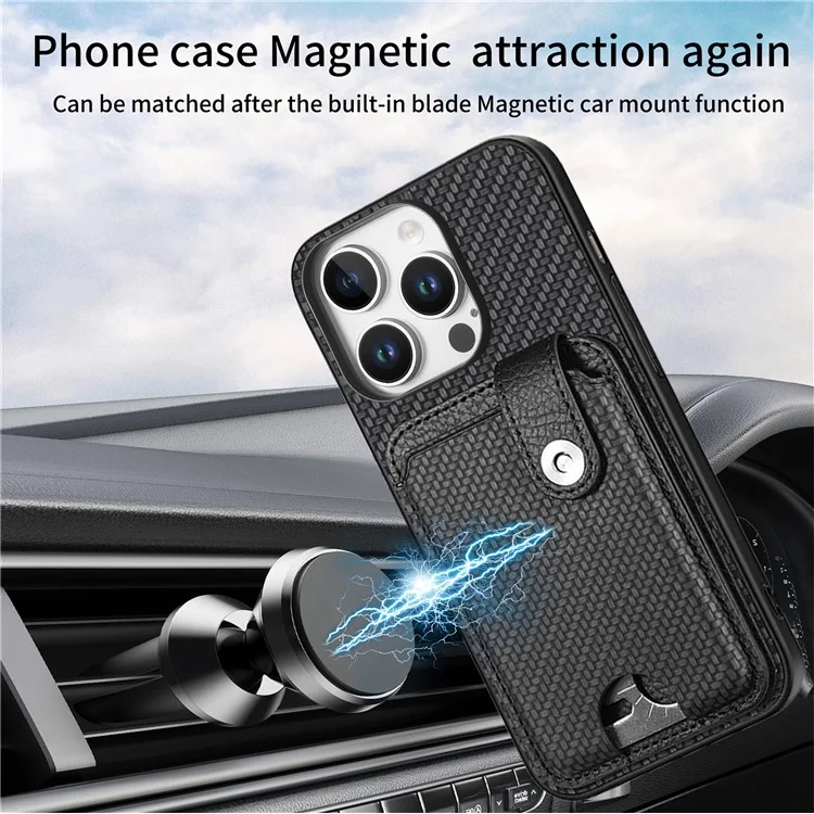 Estilo B C1-06 Para el Soporte de Tarjeta de Caja de Iphone 16 Pro de Cuero+pc+tpu Phone Cover With Card Knife - Negro