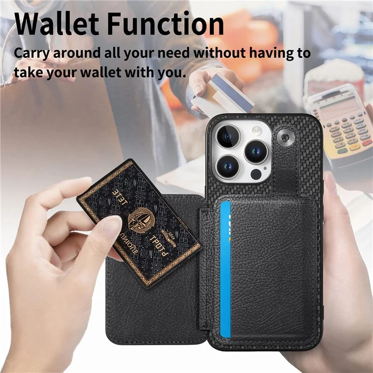Estilo B C1-06 Para el Soporte de Tarjeta de Caja de Iphone 16 Pro de Cuero+pc+tpu Phone Cover With Card Knife - Negro