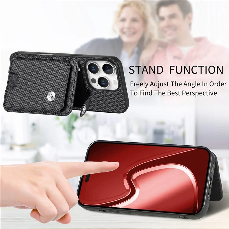 Estilo B C1-06 Para el Soporte de Tarjeta de Caja de Iphone 16 Pro de Cuero+pc+tpu Phone Cover With Card Knife - Negro