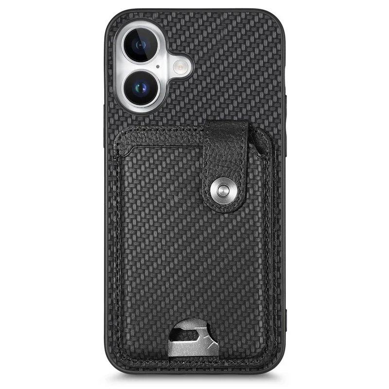 Style B C1-06 For iPhone 16 Plus Case Card Holder Leather+PC+TPU Phone Cover with Card Knife - Black